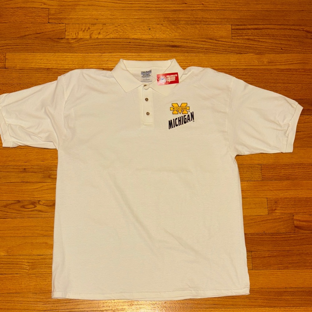 NWT University of Michigan Polo Shirt - White Gildan Size XL